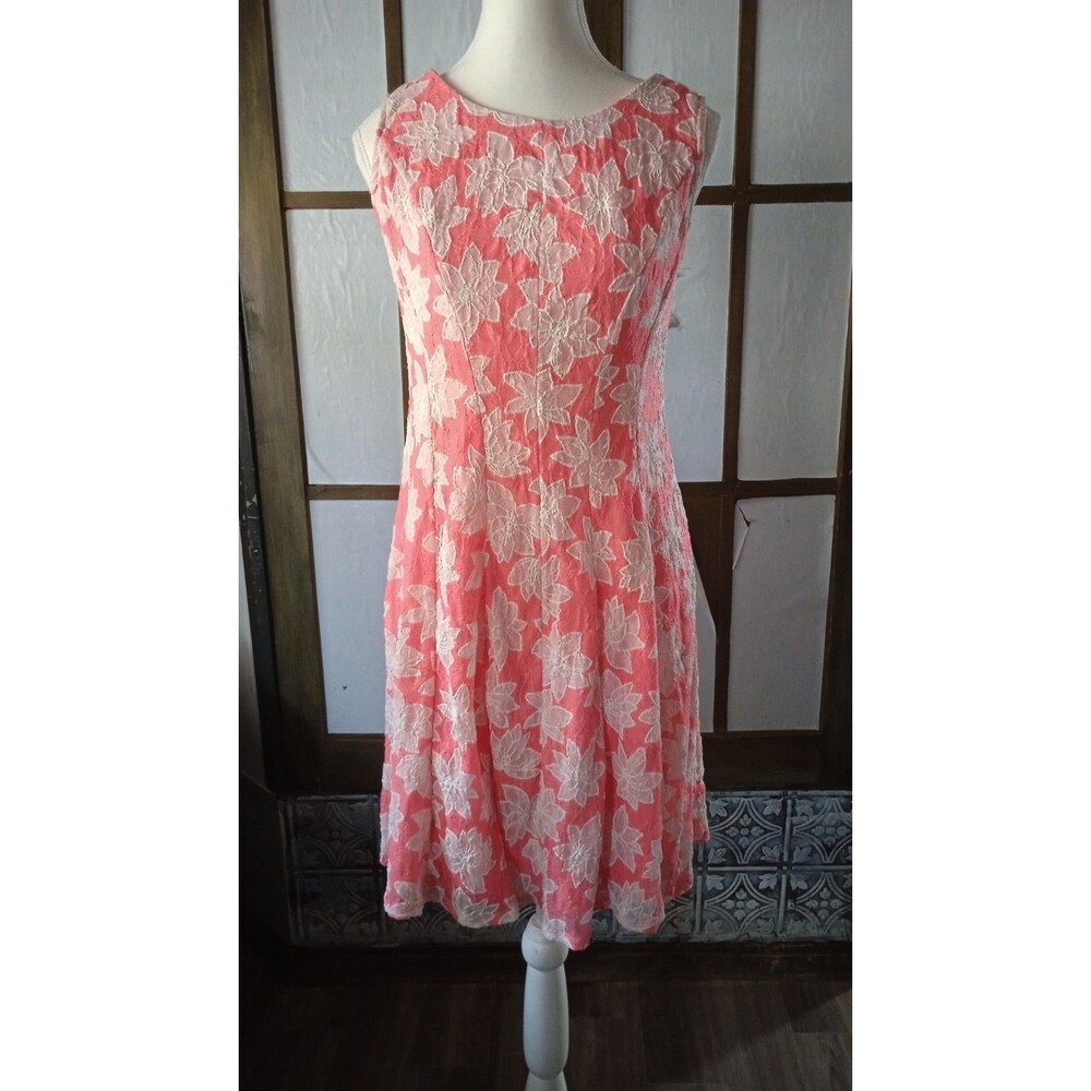 Studio One New York Women’s Pink/White Floral Lace A-Line Dress Sz 6 Lined Zip